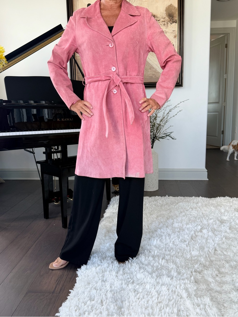 Arden B Pink Suede Belted Long Coat
